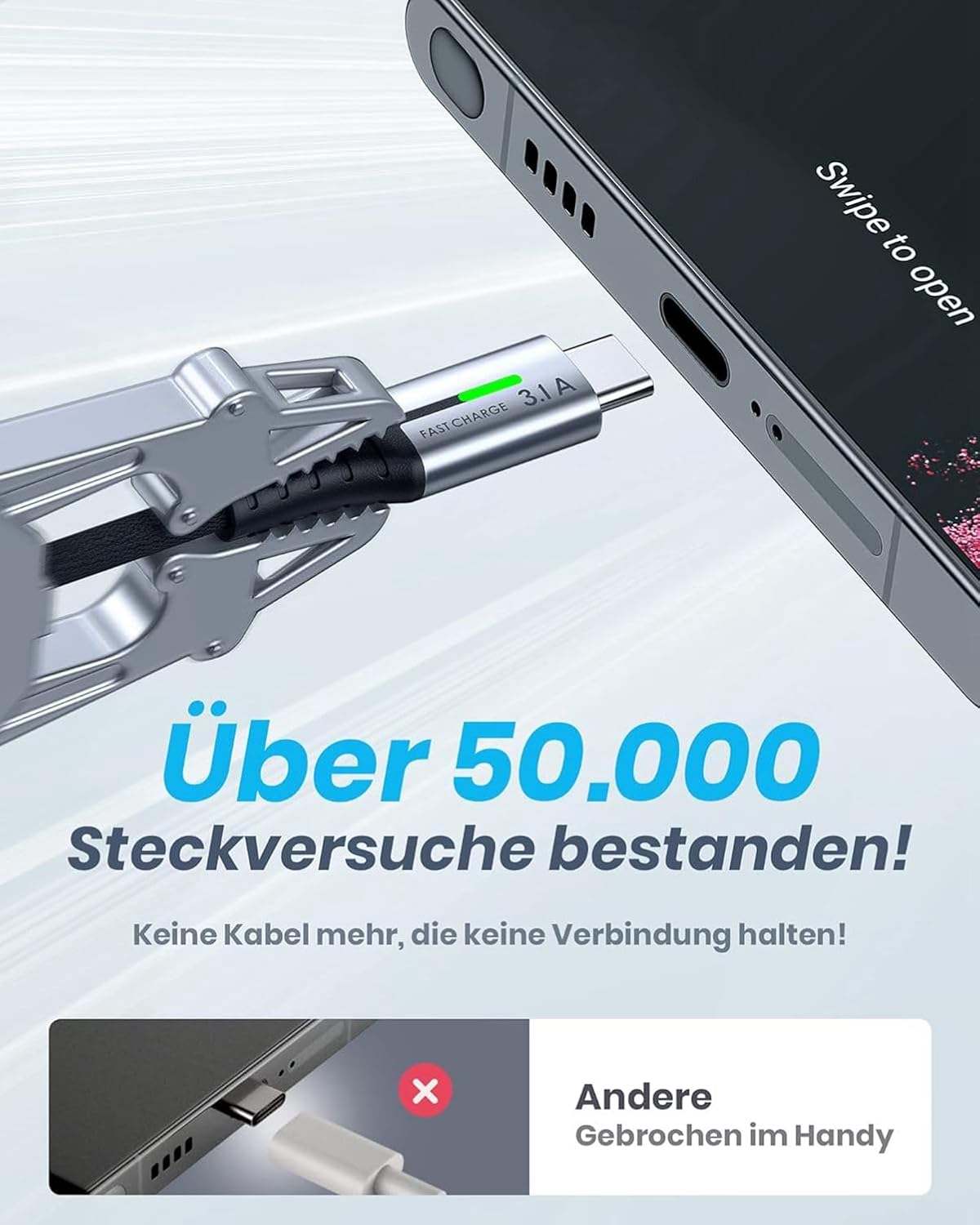 INIU USB auf USB C Kabel, (3 Stück 2 m/2 m/0,5 m), Laden USB-C Nylon Datenkabel, 3,1 A PD Schnellladekabel USB-C für Samsung Galaxy S22 S20 S10 iPhone 15 Huawei P30 Pixel 7 iPad Air Xiaomi PS5 – Bild 10