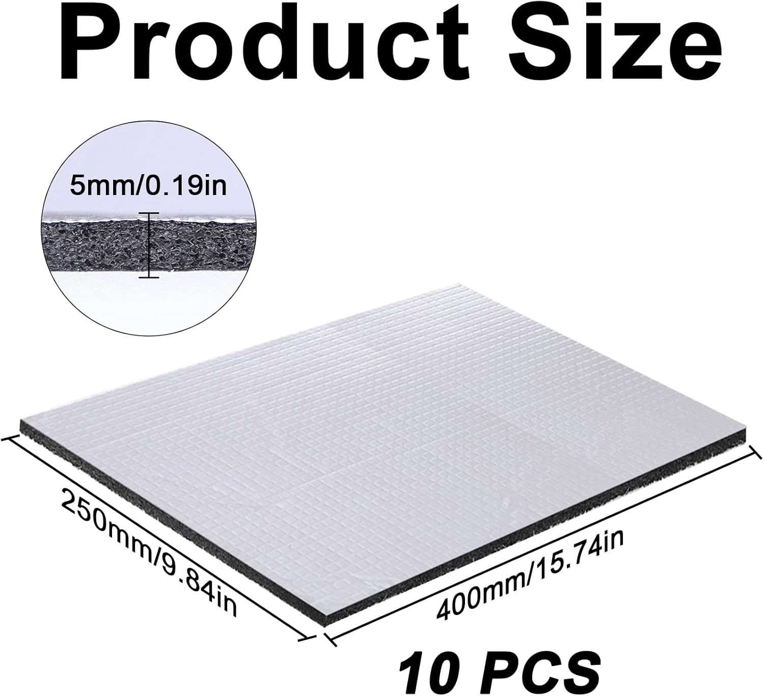 Auto-Dämmmatte, 10 Stück, 40 x 25 cm, Schalldämmmatte, selbstklebend, feuerfest, feuchtigkeitsbeständig, wasserdicht (5 mm) – Bild 2