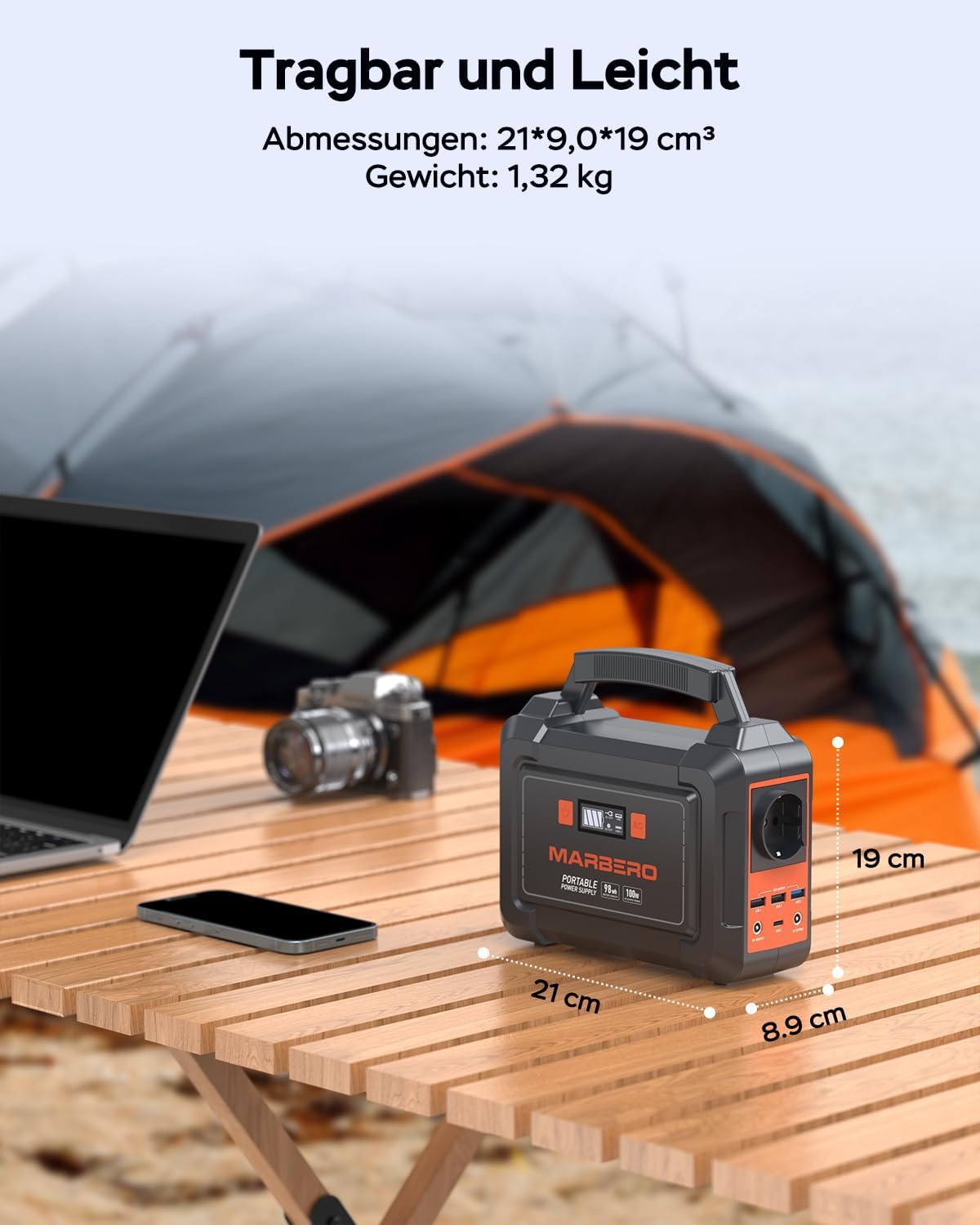 MARBERO 150W Power Station Solargeneratoren 98Wh Camping Akku Netzteil mit 220V Steckdose, DC-Anschlüssen, USB-Anschlüssen, LED für CPAP Outdoor, Camping, Reisen, Jagd, Blackout – Bild 2