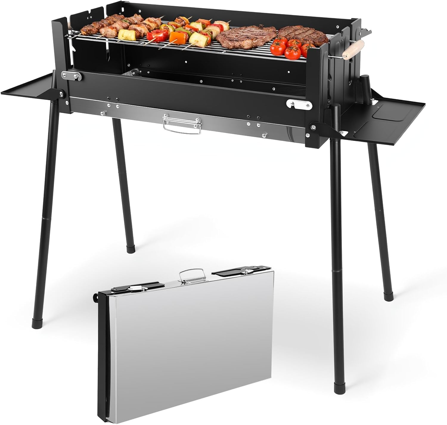 Denmay Großer Klappgrill, tragbarer Campinggrill mit Rahmen, Picknickgrill inklusive Grillrost, Holzkohlegrills, Grill BBQ tragbar, Tischgrill, Campinggrill, Mangal-Grill, Kebab