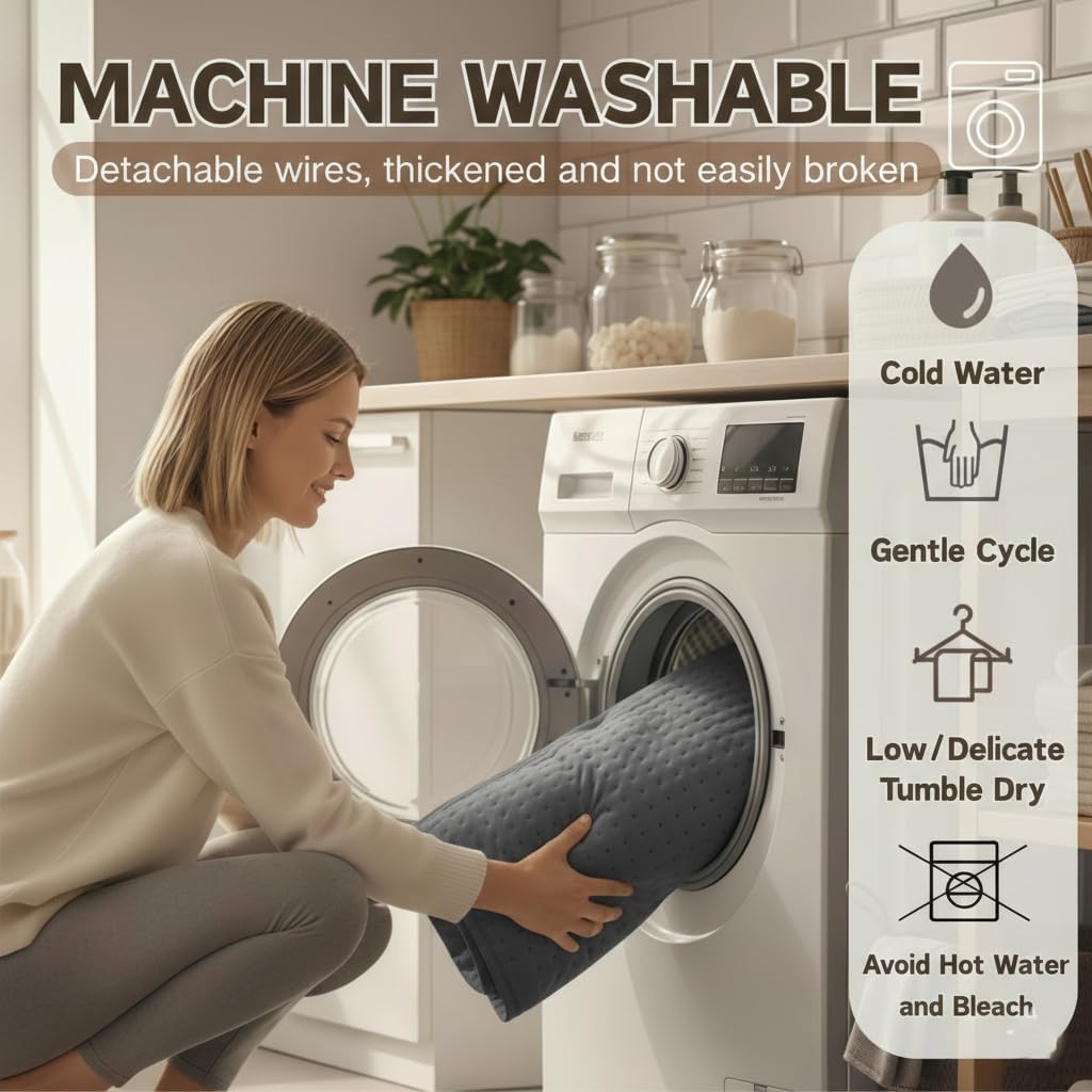 Extra großes Heizkissen 100 x 50 cm XXL – Elektrische Heizmatte mit 10 Temperaturstufen & Timer, weiches Flanell für Rücken, Schulter, Nacken, automatische Abschaltung & waschbar – Bild 7