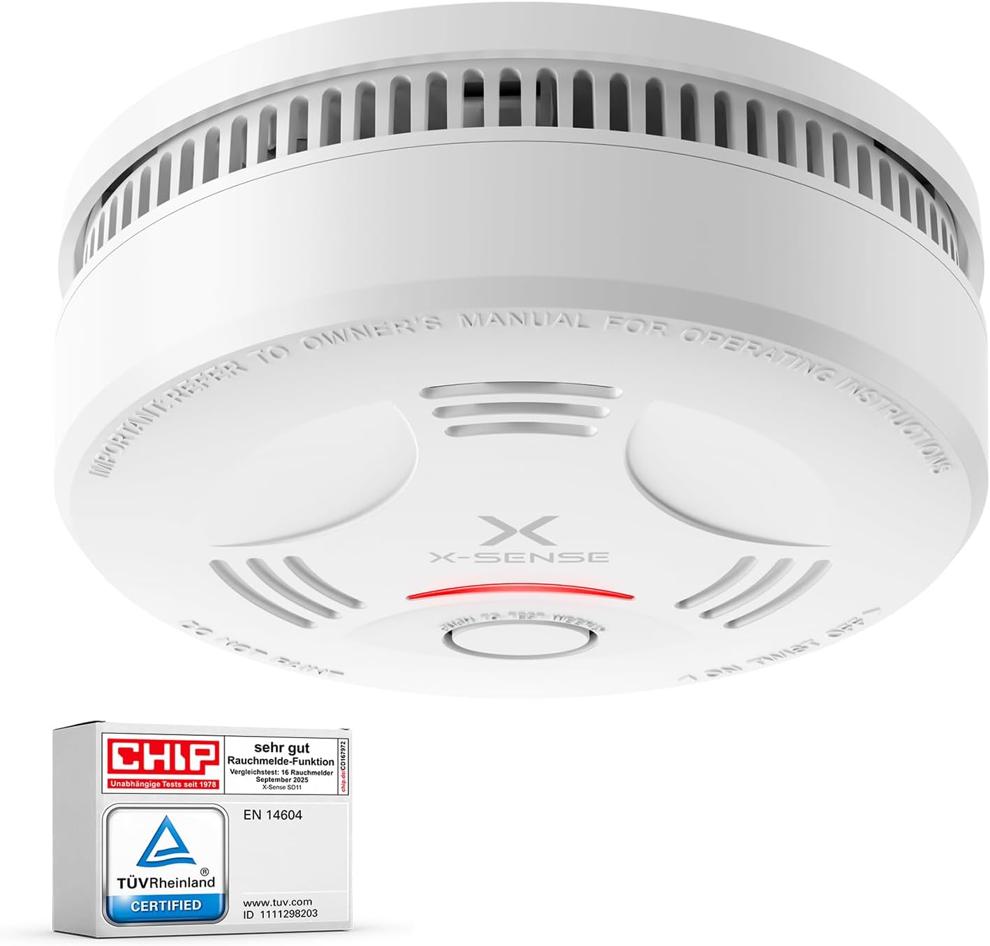 X-Sense SD11 Rauchmelder, TÜV und DIN EN 14604 geprüft, weiß