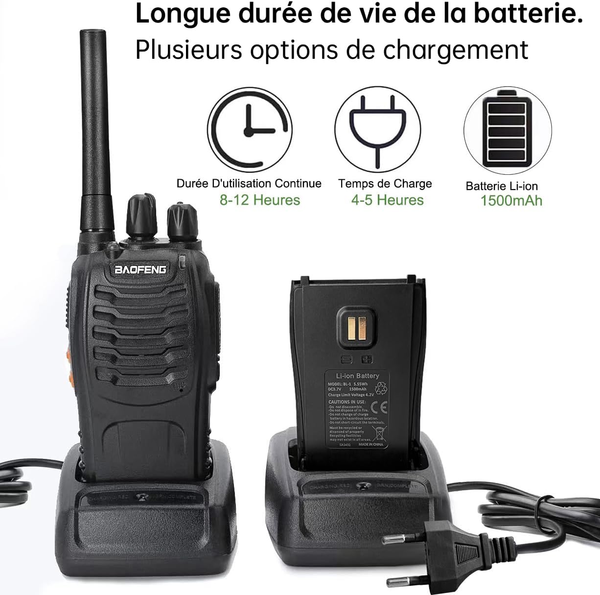 Baofeng Walkie Talkie PMR446 Zwei-Wege-Radio, professionelle 16-Kanal-Gegensprechanlage, 2-teiliges wiederaufladbares Sender- und Empfänger-Set mit Kopfhörern und LED-Licht – Bild 5