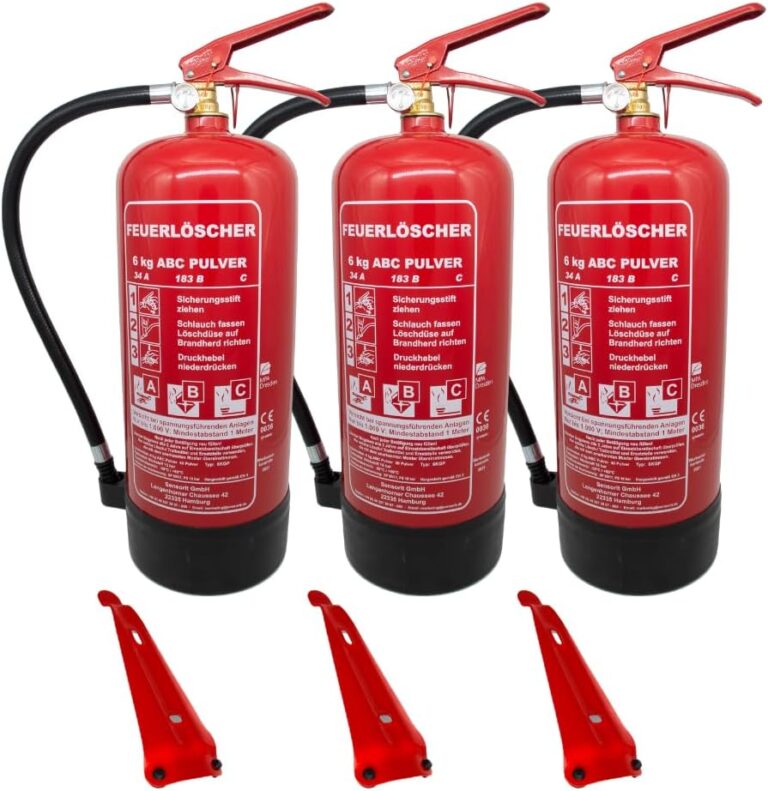 3 x 6 kg Pulverlöscher, Feuerlöscher, Autolöscher, ABC-Pulver, Pulverfeuerlöscher mit Halterung und Prüfplatte