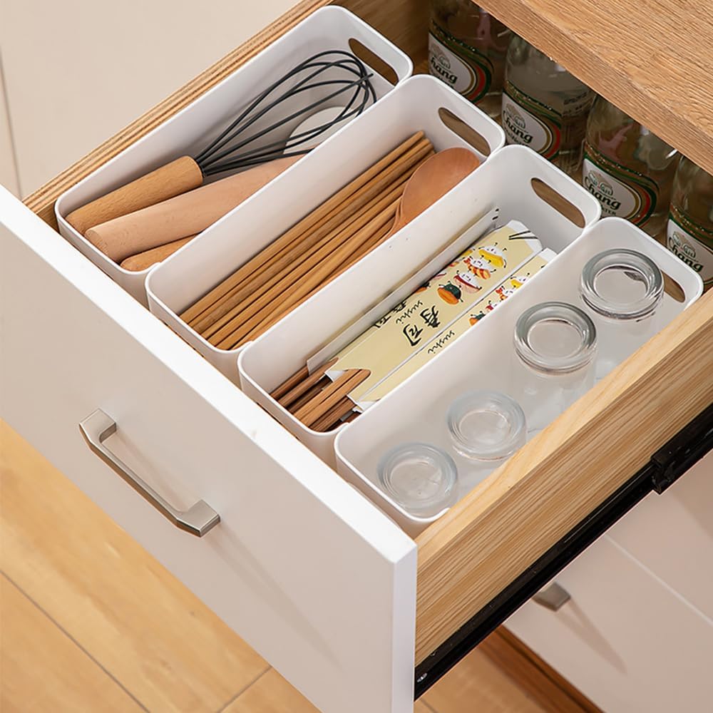 Aufbewahrungskorb, 4-teiliger Badezimmer-Organizer, Schubladen-Organizer | Schminktisch-Organizer, U-Port-Organizer-Box für Schreibwaren, Socken, Unterwäsche, Datenkabel (weiß, 25,5 x 8,5 x 8 cm) – Bild 6