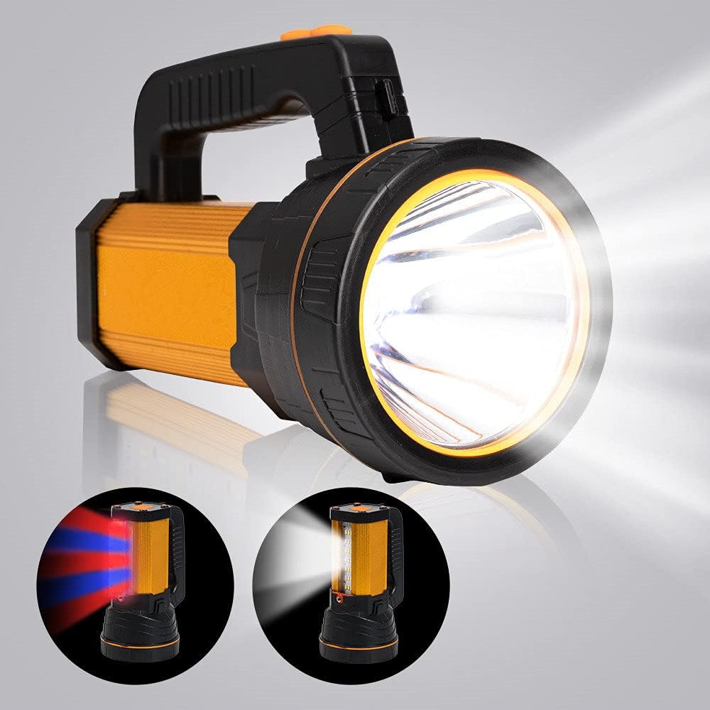 LED-Taschenlampe, extrem hell, USB-C, wiederaufladbar, mit Laterne, starke Metall-Handtaschenlampe, großer Akku, 10000 mAh, Handscheinwerfer, 10000 Lumen, Akku, Taschenlampe superhell, mit Griff-Tragegurt