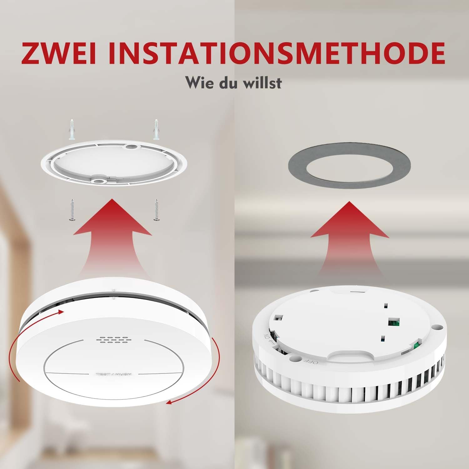 Rauchmelder 10 Jahresbatterie Flachbrandmelder TÜV geprüft 1 Stück | Mini-Rauchmelder, kein Anbringen oder Bohren erforderlich, EN14604-konform, selbstklebend, eigenständiger Brandmelder, weiß – Bild 5