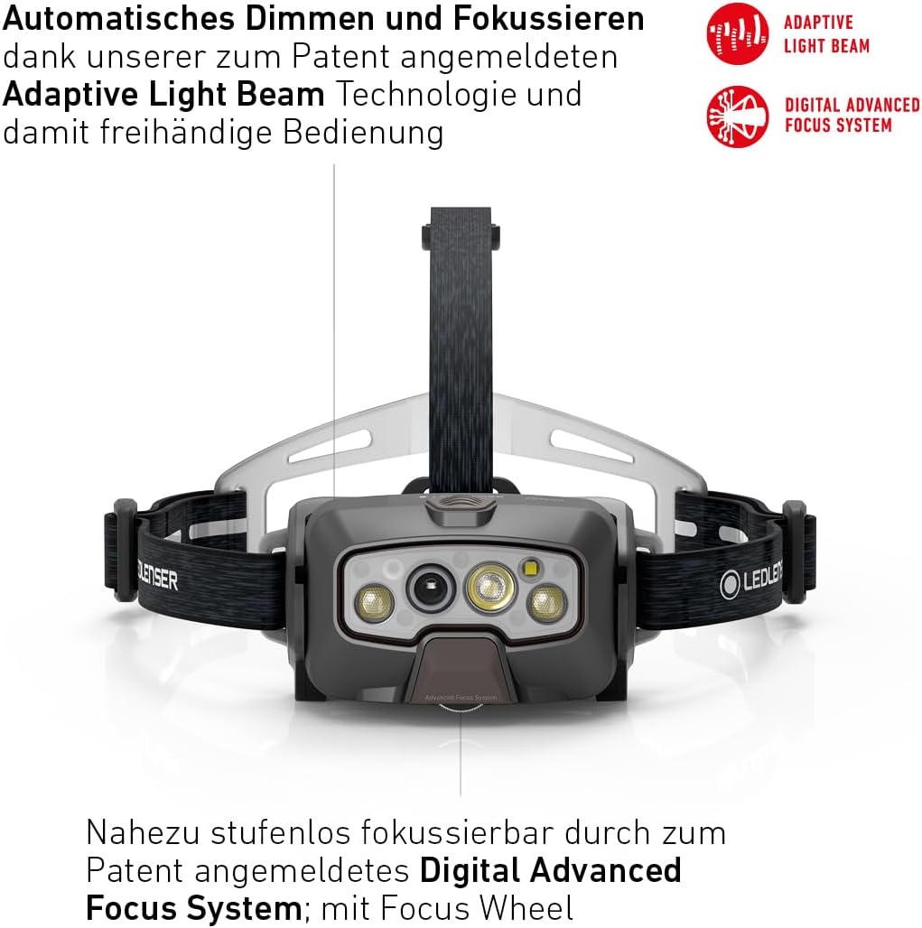 Ledlenser HF8R Signature batteriebetriebene LED-Stirnlampe, 2000 lm, IP68, 194 g | Automatisches Dimmen und Fokussieren, 220 m Leuchtweite, bis zu 90 Stunden Leuchtdauer, RGB-Lichtmodi, wasserdicht – Bild 5