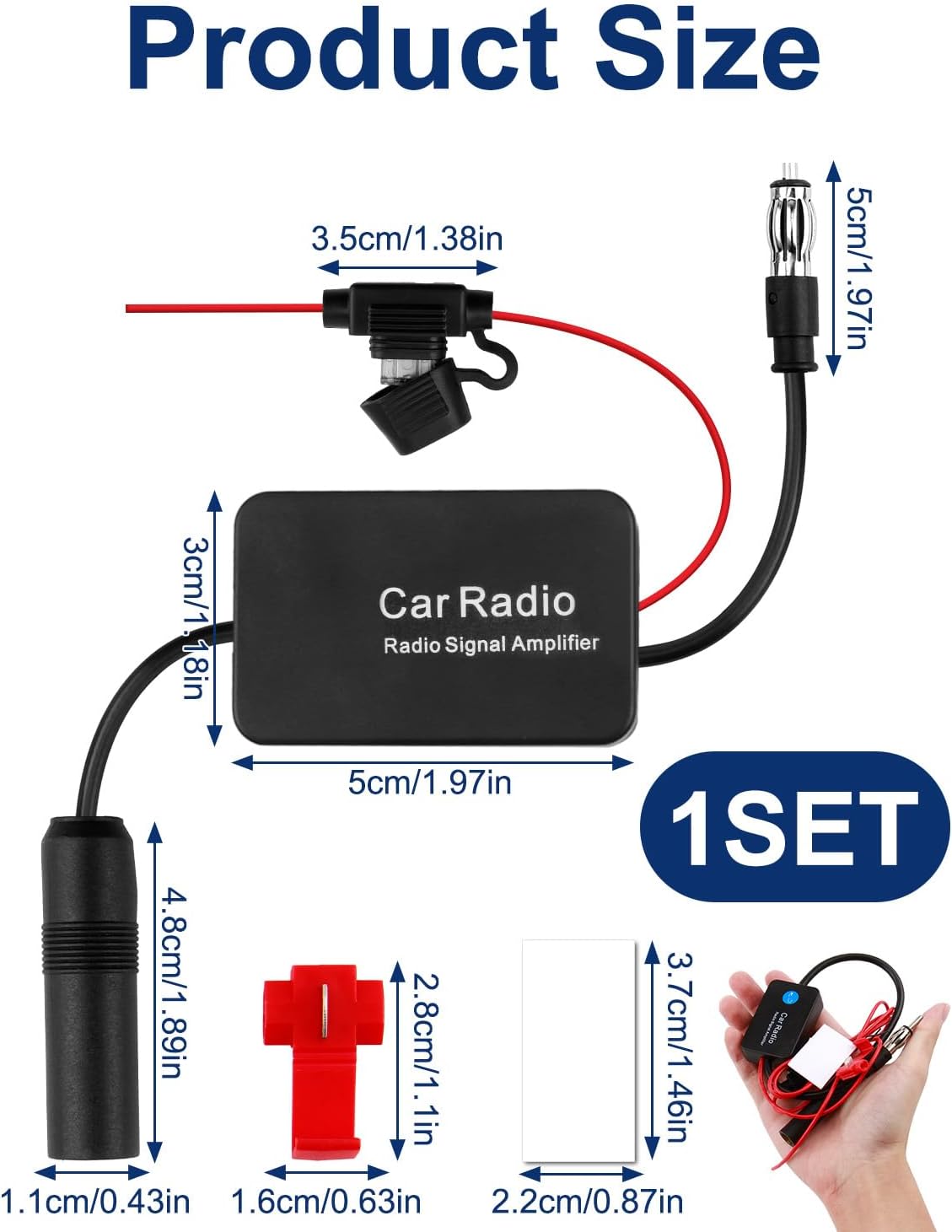 Antennenverstärker Autoradio 12V, Universeller Autoradio-Antennenverstärker für Autoantenne mit Verstärker, 25 dB, Rauschunterdrückung, FM-Signalverstärker mit Klebepad und Stromanschluss – Bild 2