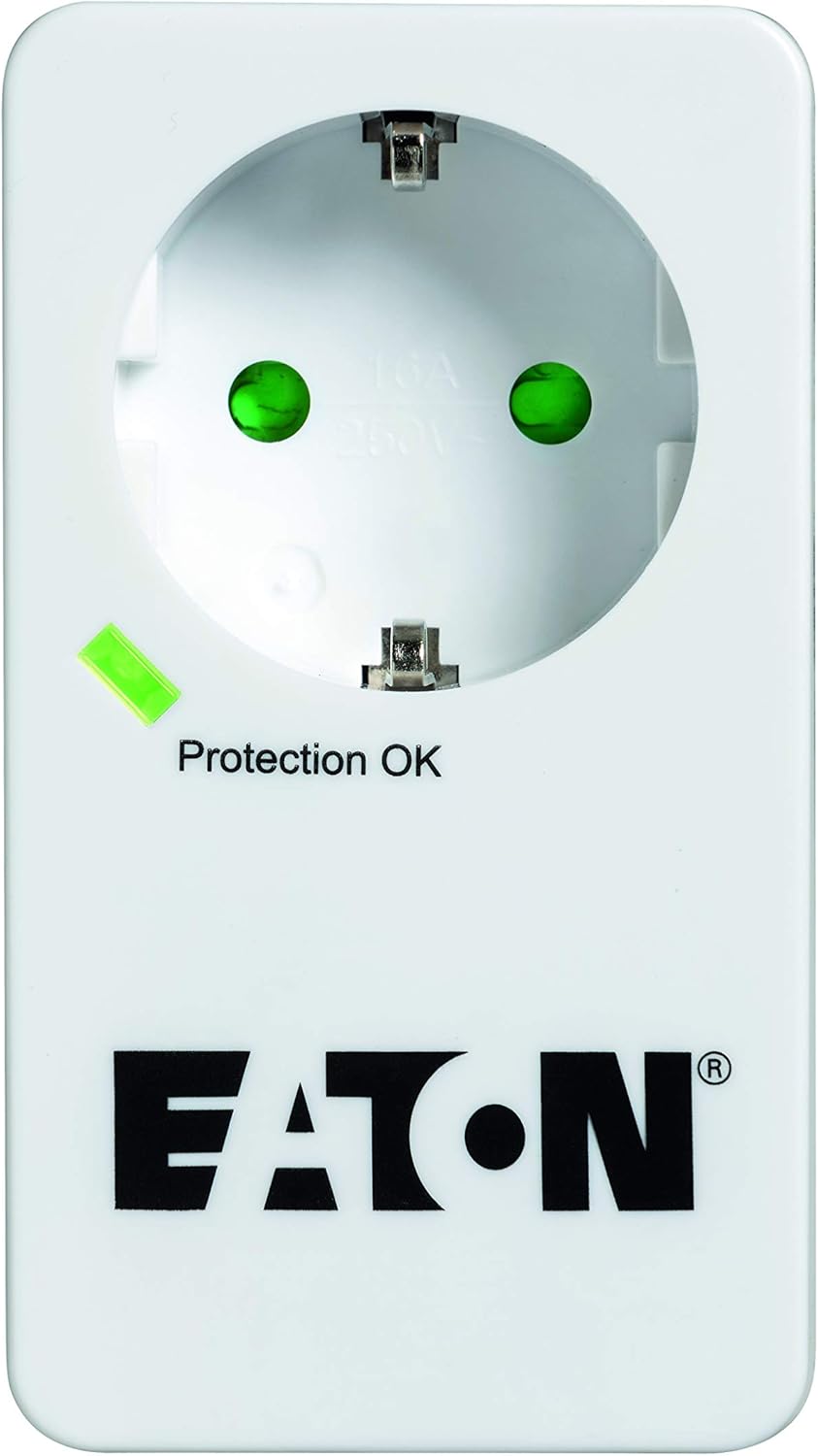 Eaton Protection Box – Überspannungsschutz 1 Tel DIN – PB1TD – 10 A, 1× Schuko + RJ11 Telefon/Internet, LED-Anzeige – Schwarz (B07WK32SHY)
