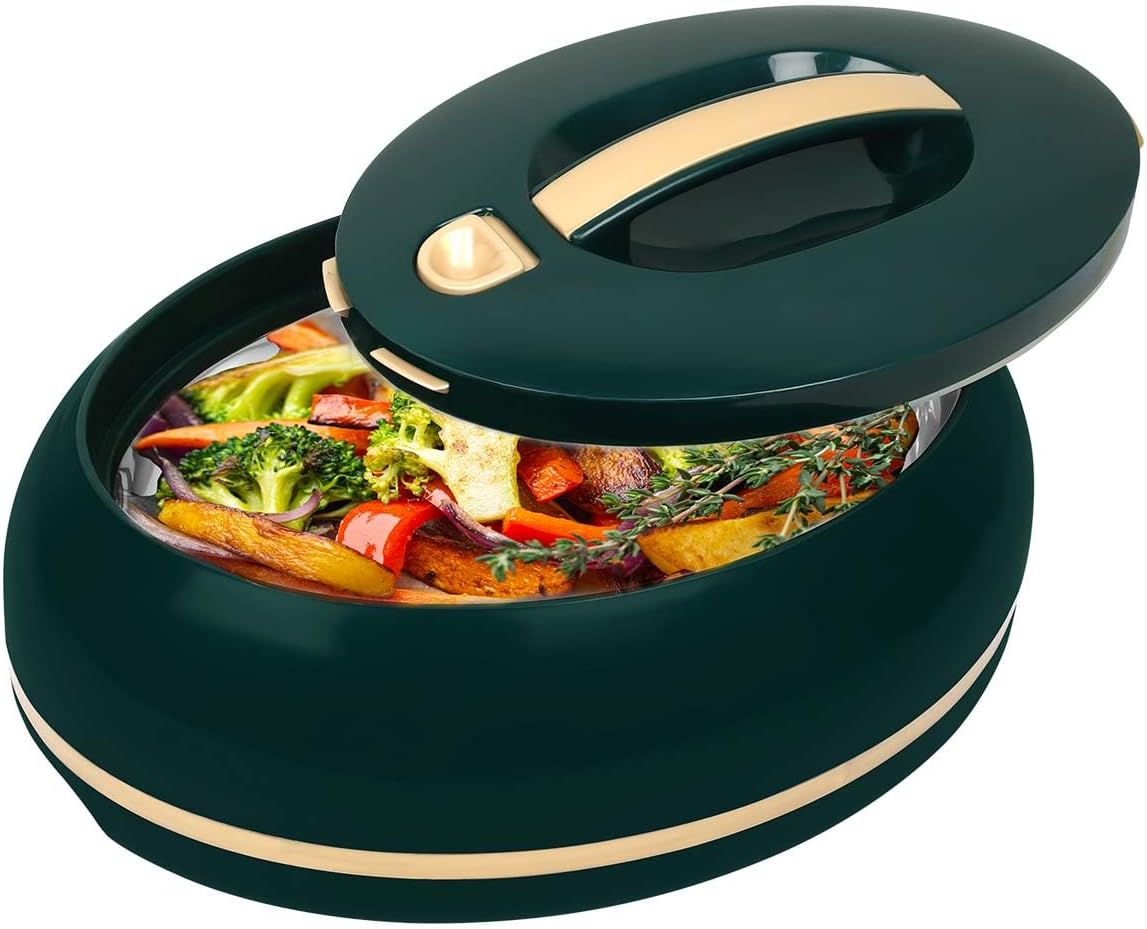 Eleganter großer ovaler Thermobehälter, Deckel praktisch zu öffnen, 3 Liter, luxuriöser Hot Pot/Kühler, Thermo-Servierschüssel für Buffet/Partys, Edelstahl, Warmhaltebehälter, dunkles Kiefernholz