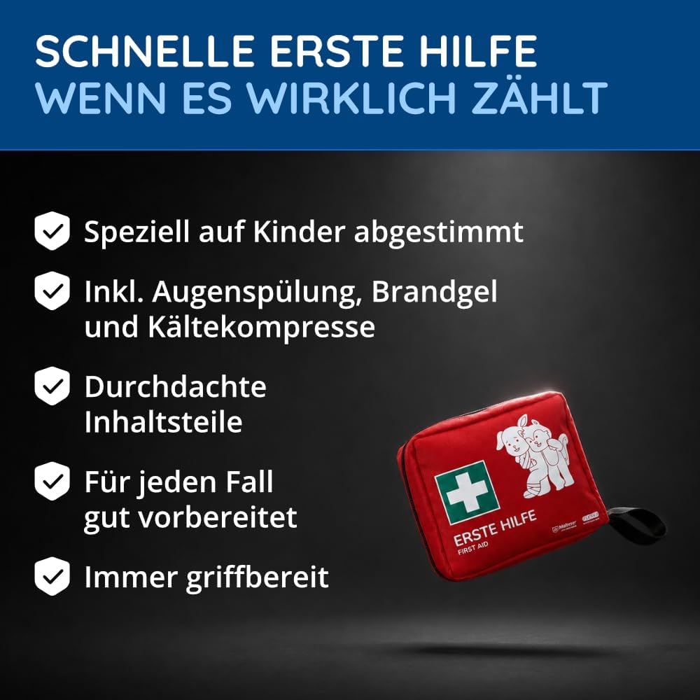 FLEXEO Erste-Hilfe-Set für Kinder, 76-teiliges Reiseapotheke inkl. Markengel, Zeckenzange, Motivpflaster, Fingerpuppe & Tapferkeitsaufkleber, Erste-Hilfe-Tasche Baby, Kleinkind, Unterwegs & Zuhause – Bild 2