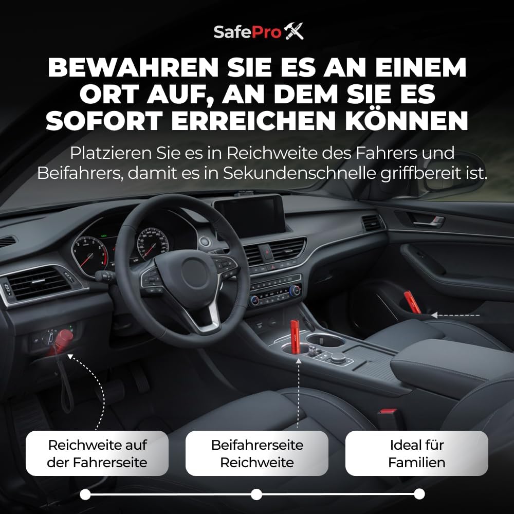 Nothammer fürs Auto mit Sicherheitsgurtschneider – lebensrettender kompakter Glasbrecher mit Federkorn – Sicherheitsrettungswerkzeug und Scheibenzertrümmerer für schnelle Flucht bei Verkehrsunfällen (2 Stück) – Bild 9
