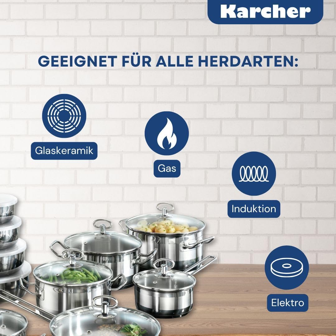 Karcher Jasmin 121008 20-teiliges Kochgeschirr-Set mit Brattopf und 4 Schüsseln aus Edelstahl für Induktion – Bild 5