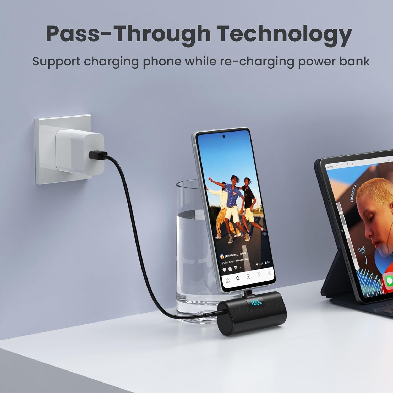 Mini-Powerbank 5200 mAh, kleine Powerbank USB C PD externer Akku, kompakter Akku mit LCD-Digitalanzeige, kompatibel mit iPhone 15/16/17-Serie, Samsung S25/24-Serie, Note, Huawei, iPad Schwarz – Bild 7