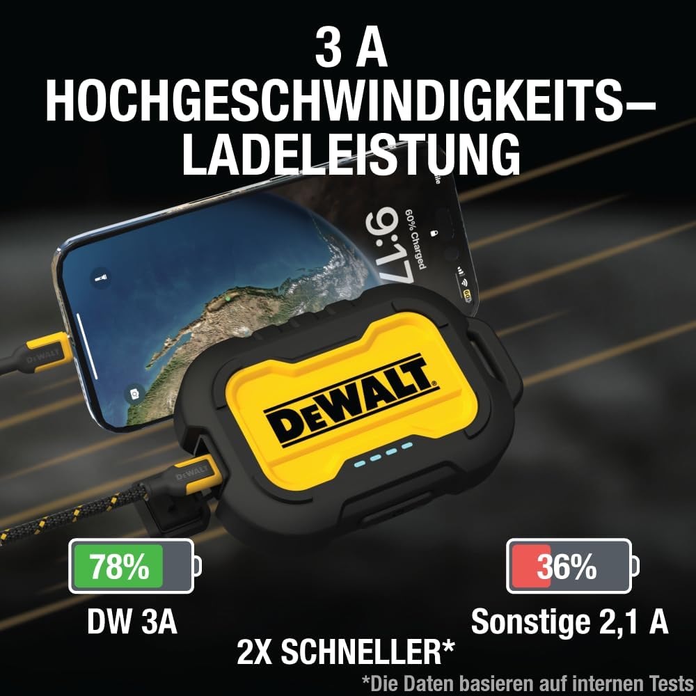 DEWALT DEWALT Tragbares Ladegerät Power Bank 10000 mAh Akku mit USB-C-Anschluss für iPhone 17/17 Air/17 Pro/17 Pro Max, iPhone 16-Serie, iPhone 15/14, Samsung Galaxy – Bild 3