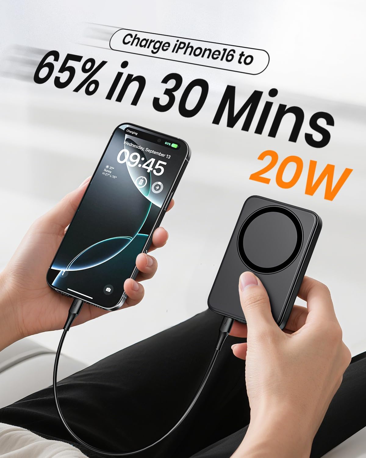 A ADDTOP Magnetische Powerbank 10000 mAh, 20 W Schnelllade-iPhone-Ladegerät für magnetisches, kabelloses UltraSlim-Ladegerät mit Typ-C-Ein- und Ausgang, LED-Display-Akku für iPhone 16/15/14/13/12 – Bild 4