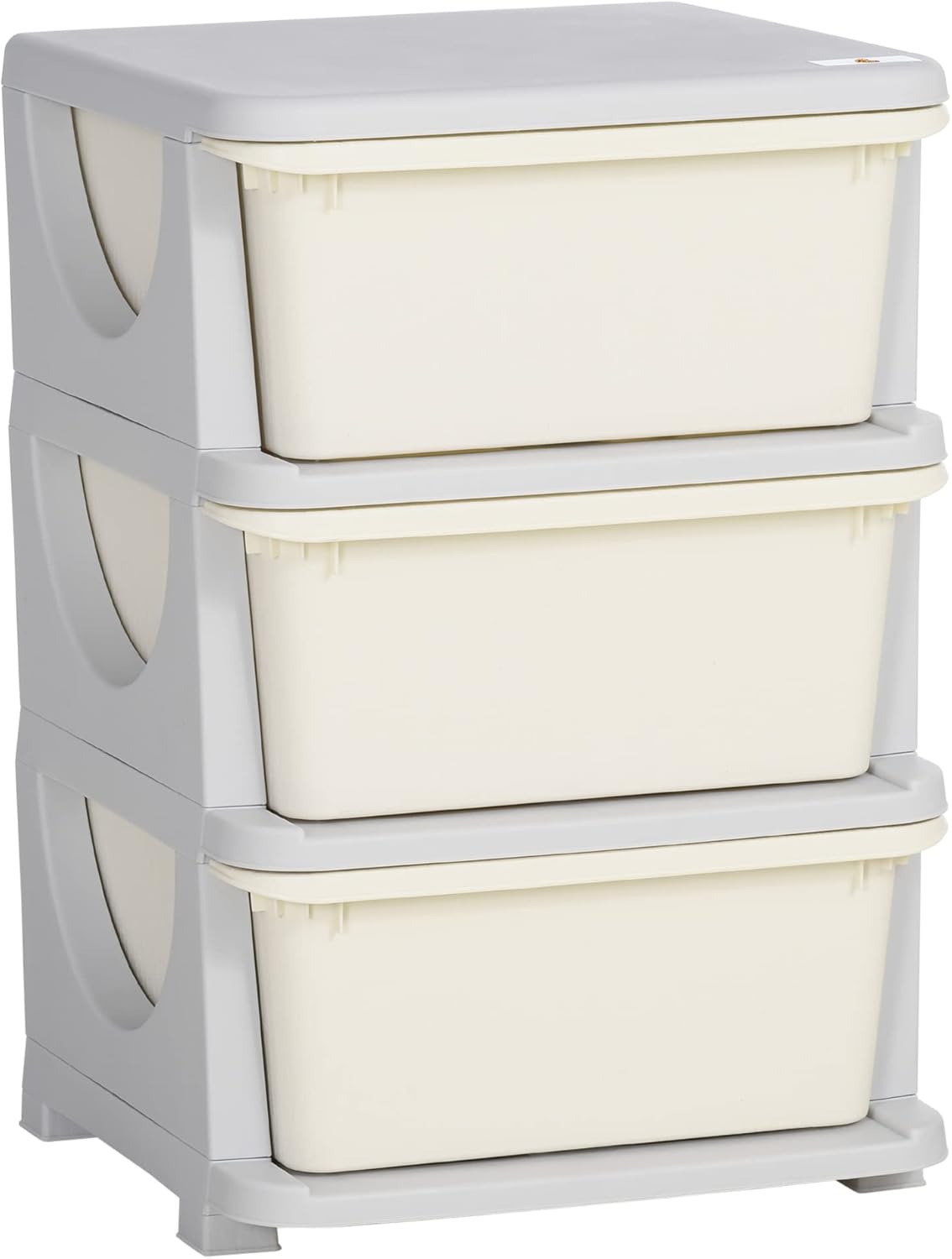 HOMCOM Schubladenschrank für Kinder mit Stauraum, Aufbewahrungsboxen, Spielzeug-Organizer, Spielzeugkiste, drei Ebenen, für Kinderzimmer, 3–6 Jahre, Kindermöbel, Cremeweiß, 37 x 37 x 56,5 cm