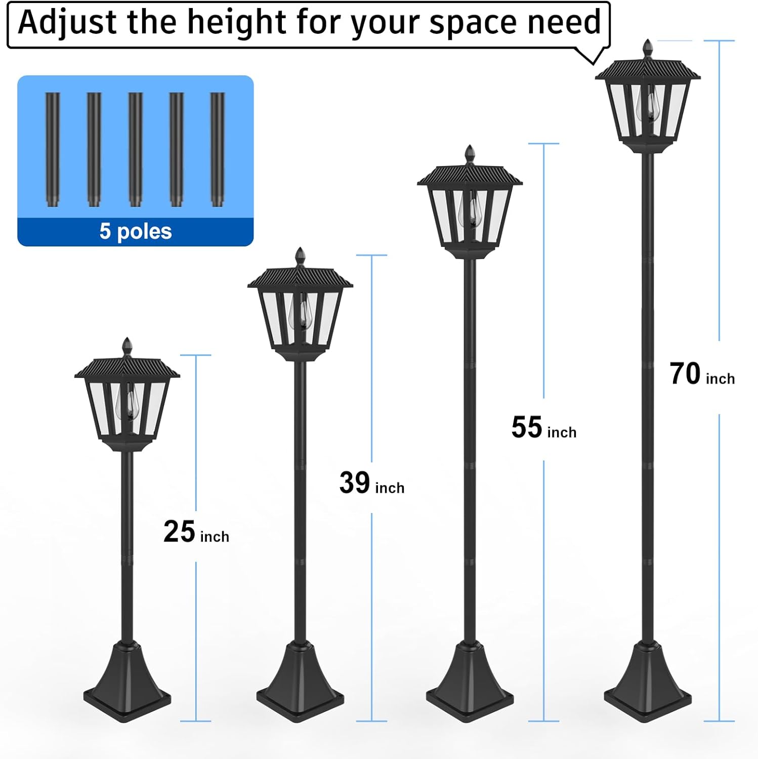 Gartenlaterne für den Außenbereich, 180 cm, Solarlaterne für den Außenbereich, Gartenleuchten, Solar-Warmweiß, IP65 wasserdicht, Solarleuchten für den Außenbereich, Garten, Wegeleuchte, Dekoration für den Außenbereich, Terrasse, Weg, Rasen, 1 Stück – Bild 5