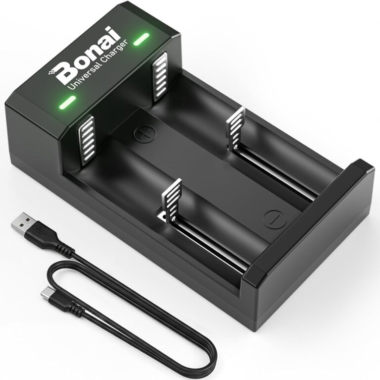 BONAI Universal-Akkuladegerät für NI-MH 1,2 V AA AAA CD & 3,7 V 18650 21700 26650 Li-Ionen-Akkus, intelligentes 2-Schacht-Akkuladegerät