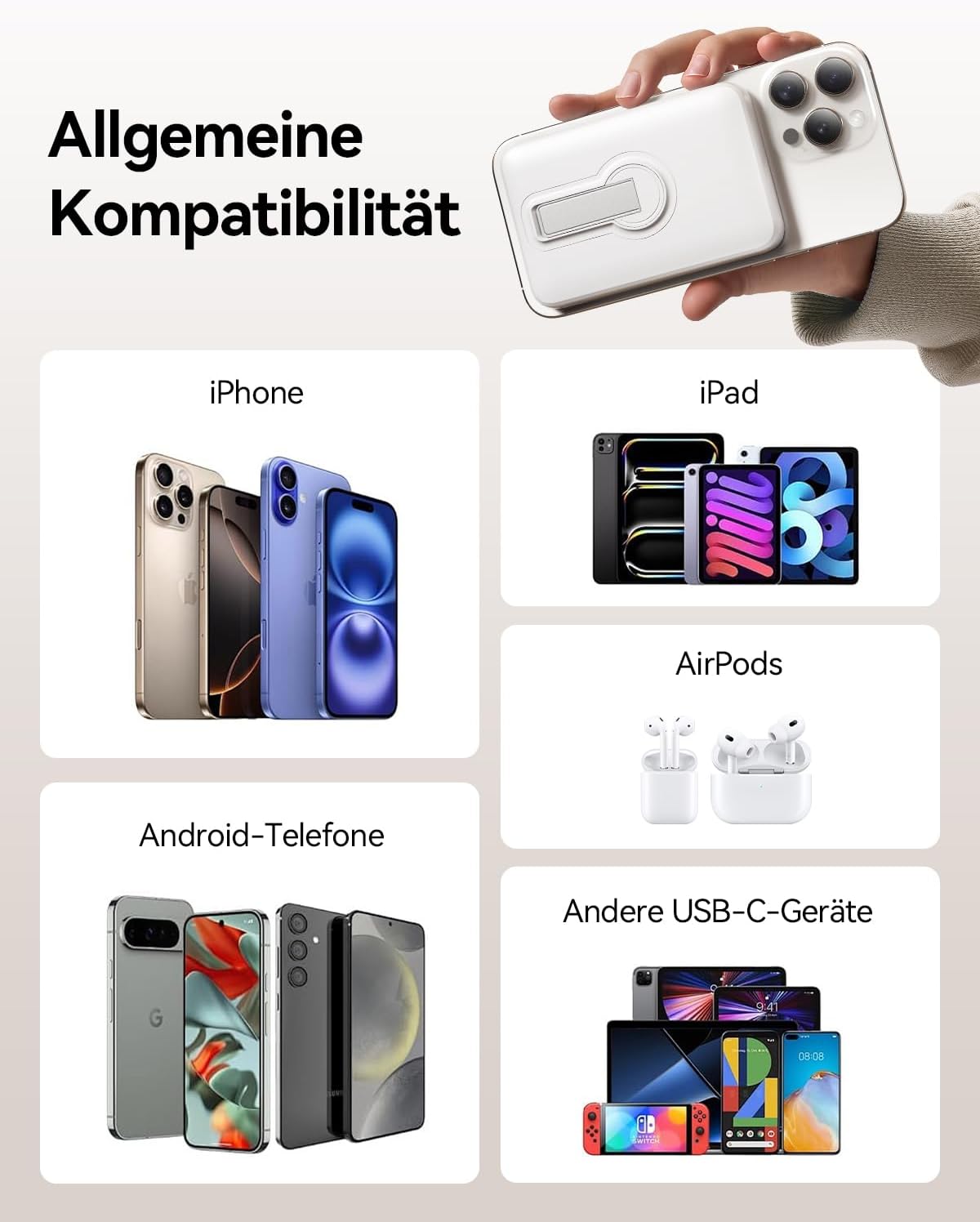 Powerbank für Magsafe, 12000 mAh kabellose Powerbank mit 22,5 W PD USB-A Ausgang, magnetische externe Handy-Akkus mit LED-Anzeige, Typ-C Eingang & Ausgang für iPhone 17/16/15/14/13/12/Pro/Pro – Bild 8