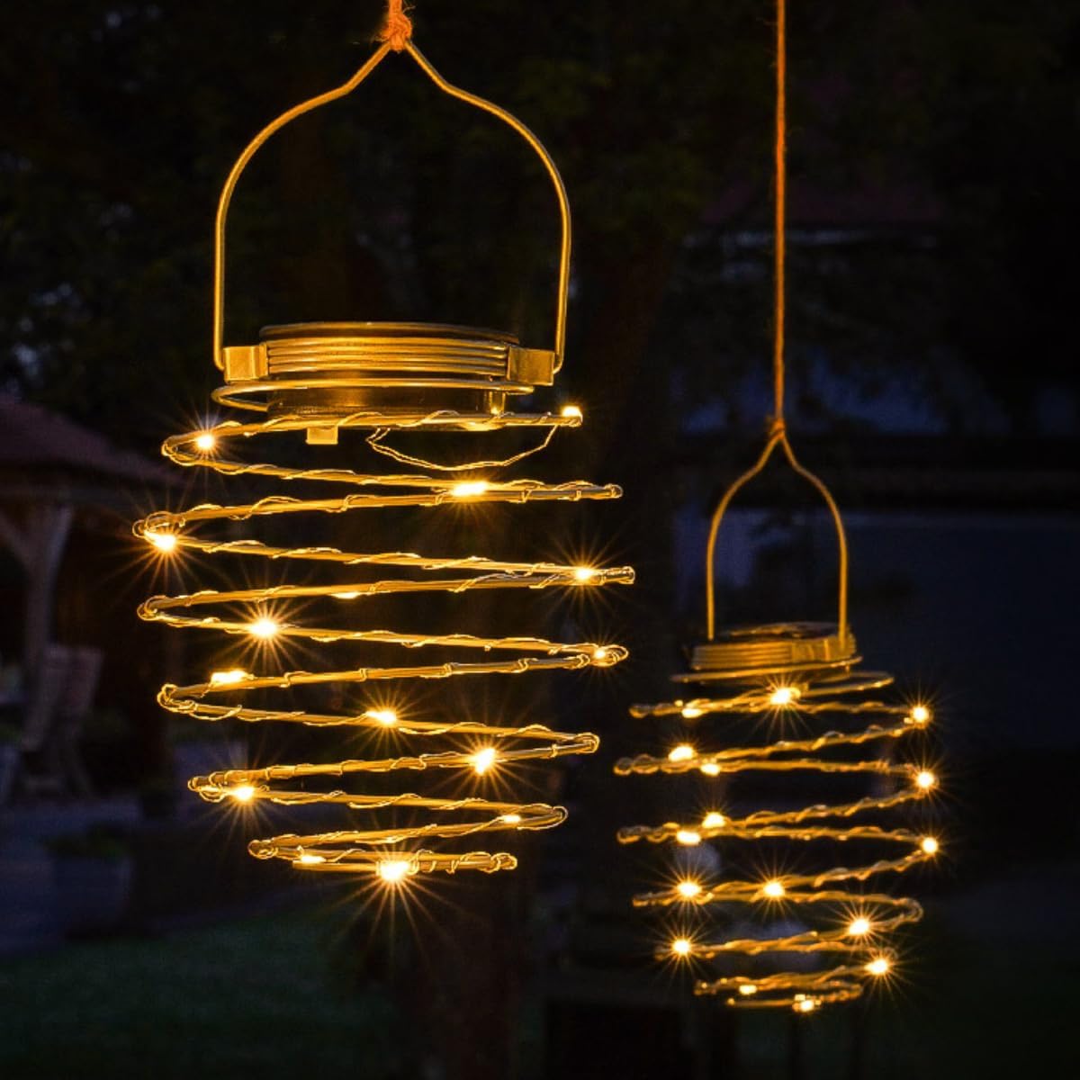 Festliche Lichter Set mit 4 solarbetriebenen LED-Spirallaternen für den Außenbereich, Solarlaterne zum Aufhängen, solarbetriebene Laterne, Solar-Gartenleuchten für die Gartenbeleuchtung im Freien (4 Solarspiralen) – Bild 4
