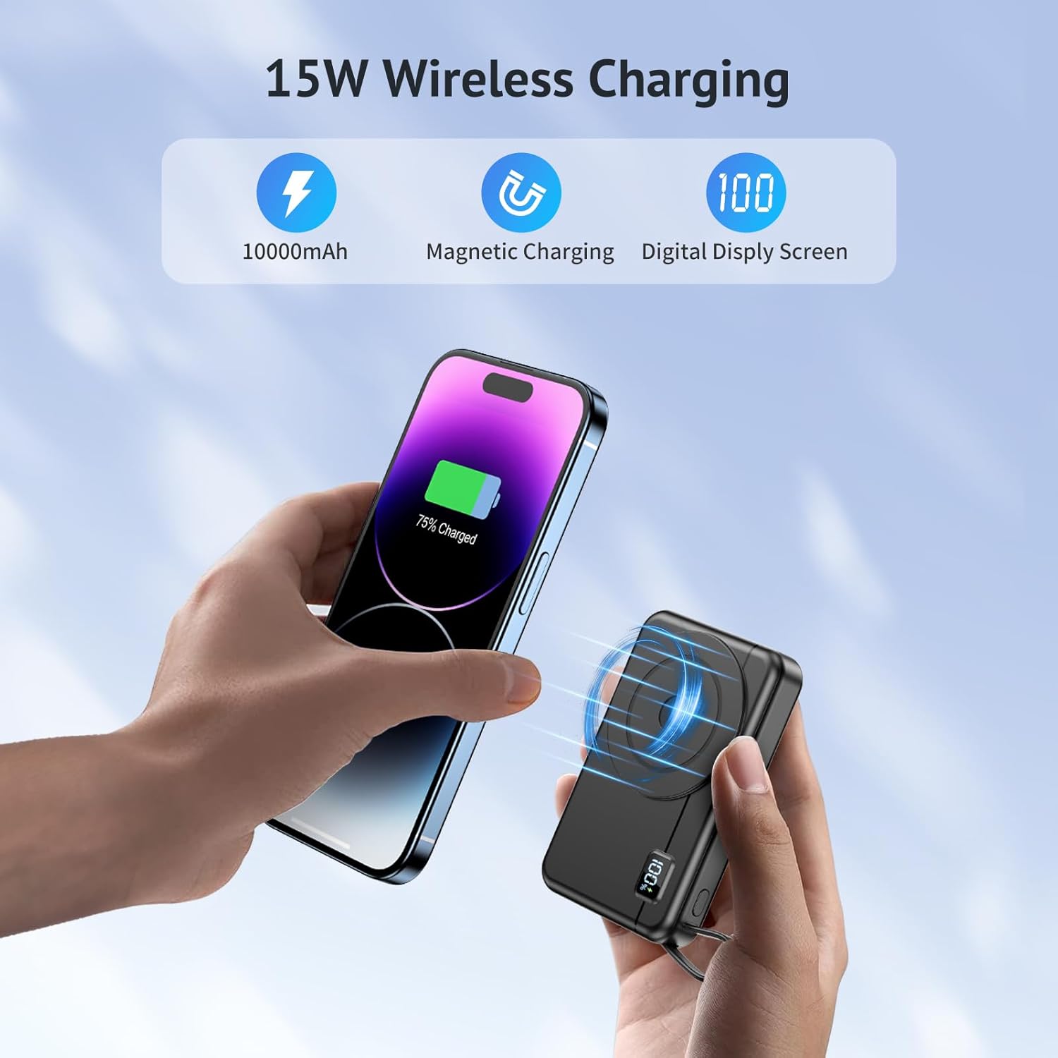 Powerbank für Magsafe10000 mAh 22,5 W magnetisch – Kabellose externe Handy-Akkus mit Typ-C-Eingang und -Ausgang USB-C, LED-Anzeige kompatibel mit iPhone 17 16 15 14 13 12 Pro Max-Serie – Bild 3