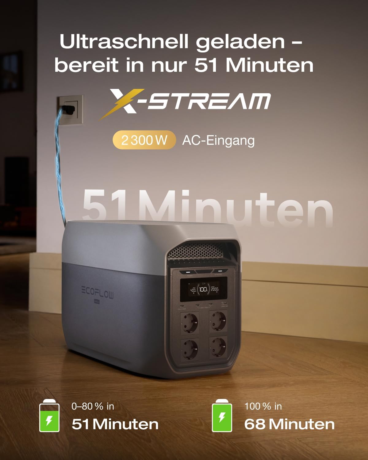 ECOFLOW DELTA 3 MAX Tragbares Kraftwerk, 2.048 Wh, 0 % MwSt., WiFi-Stream-Mikro-Wechselrichter 800 W, 2 400 W X-Boost-Ausgang, 0–80 % Aufladung in nur 51 Minuten, Solargenerator für Zuhause, Stromausfälle – Bild 2