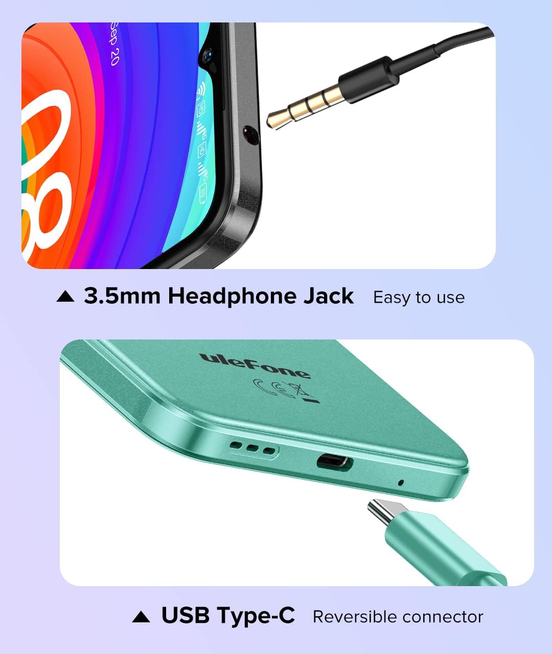 Ulefone Android 12 4G Smartphone ohne Vertrag Note 14 (64 GB), 3 Kartensteckplätze, Quad Core 4 GB + 64 GB, Dual-SIM-Handy, 6,52 Zoll HD+, 8 MP + 13 MP Kamera, 4500 mAh Akku, Face Unlock GPS Schwarz – Bild 9