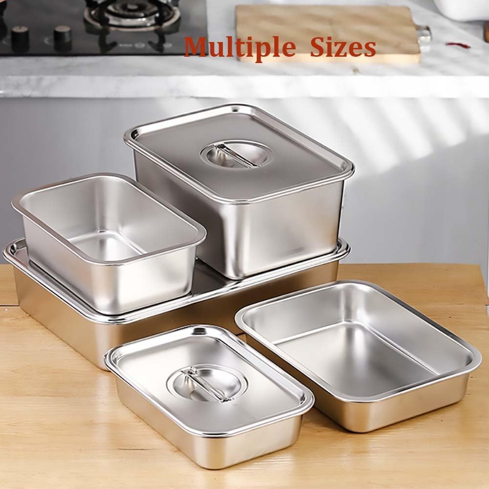 Edelstahlpfannen mit Deckel, Dampftischpfanne, Edelstahlbehälter-Set, stapelbare Dampfgarpfanne aus Metall (27 x 20 x 10 cm (Behälter-2+Deckel-2)) – Bild 7