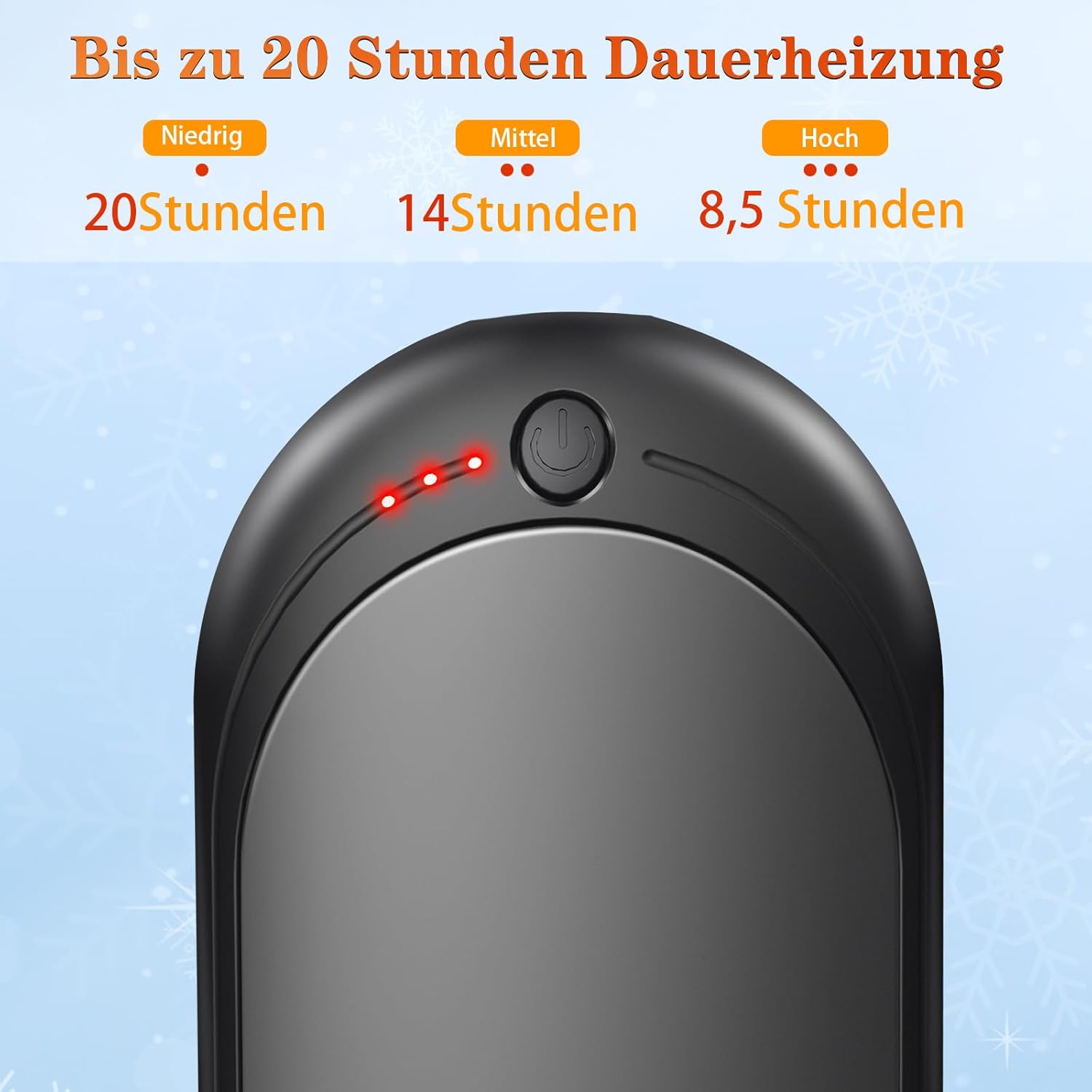 Elektrischer Handwärmer,Handwärmer Wiederaufladbar 2er Set mit 6000mAh,Taschenwärmer USB-Kabeln,3 Heizmodi,20 Stunden lang anhaltende Wärme,Aufladbare Taschenheizung für Outdoor im Winter – Bild 4