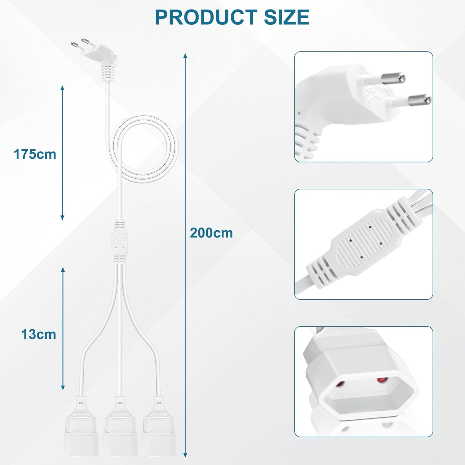 VINATO 3 in 1 Verlängerungskabel Flachstecker, Eurostecker Verlängerung 20 cm, Stromkabel flach 250 V/2,5 A, Mehrfachsteckdose flaches Design für Haushalt und Reisen – Bild 2