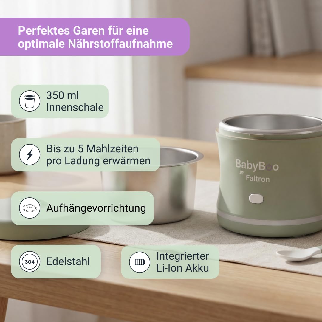 BabyBoo Tragbarer Babykostwärmer – Babykostwärmer mit Akku, App-Steuerung, 70 W LED-Ring, bis zu 45 °C, abnehmbarer Behälter, USB-C – Zuhause und auf Reisen – Bild 6