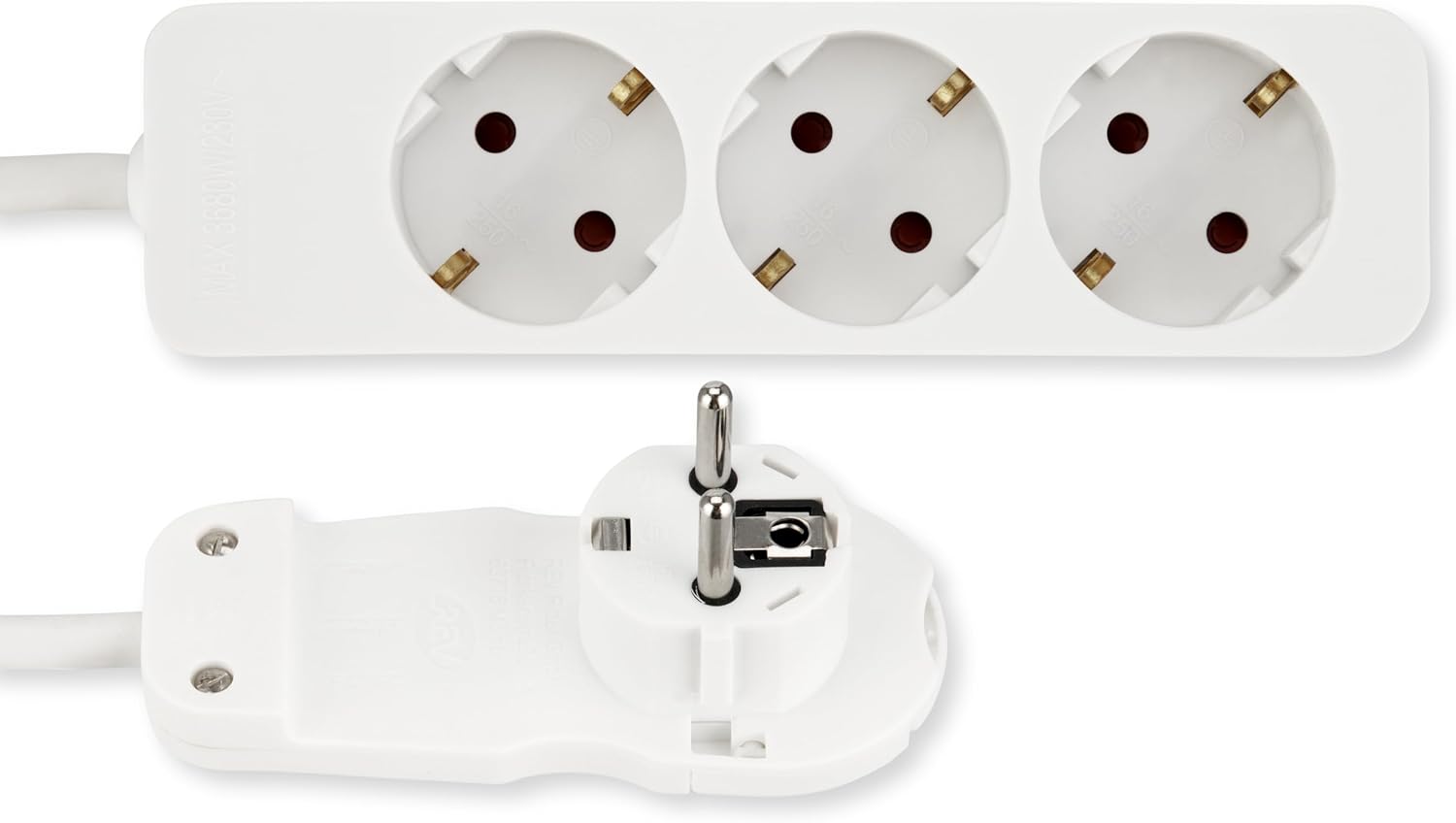 REV Steckdosenleiste – Mehrfachsteckdose 3-fach mit Flachstecker – ideal für den Einsatz hinter Möbeln, Kabel 2 m, max. 3680 W, Weiß