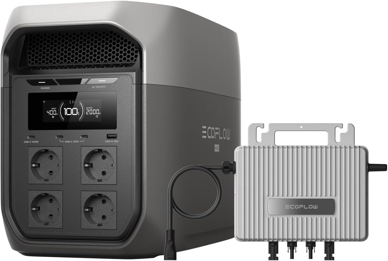 ECOFLOW DELTA 3 MAX Tragbares Kraftwerk, 2.048 Wh, 0 % MwSt., WiFi-Stream-Mikro-Wechselrichter 800 W, 2 400 W X-Boost-Ausgang, 0–80 % Aufladung in nur 51 Minuten, Solargenerator für Zuhause, Stromausfälle