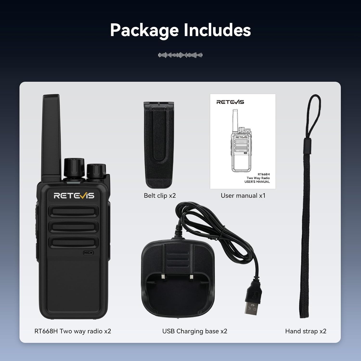 Retevis RT668H Walkie Talkie, Radio mit verstecktem Display, wiederaufladbar Typ C 1200 mAh, VOX, Geräuschunterdrückung, robust, Walki Talki für Familienfahrten, Geschenk (schwarz, 2 Stück) – Bild 9