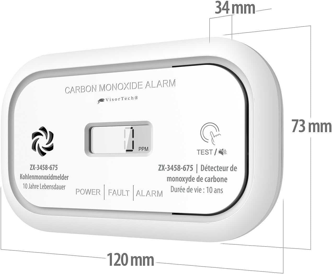 VisorTech CO-Melder: Digitaler Kohlenmonoxidmelder, 85 dB, LCD-Display, nach DIN EN 50291 (Co2-Alarm, CO-Wächter, BBQ) – Bild 6