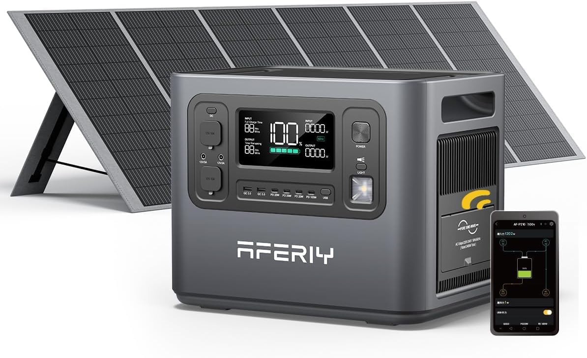 AFERIY Solargenerator 2400 W mit 400 W Solarpanels, 2048 Wh tragbares Kraftwerk, LiFePO4-Akku, Schnellladung in 1,2 Stunden, faltbares Solarpanel mit USB, IP65, für Outdoor-Camping, Stromausfälle