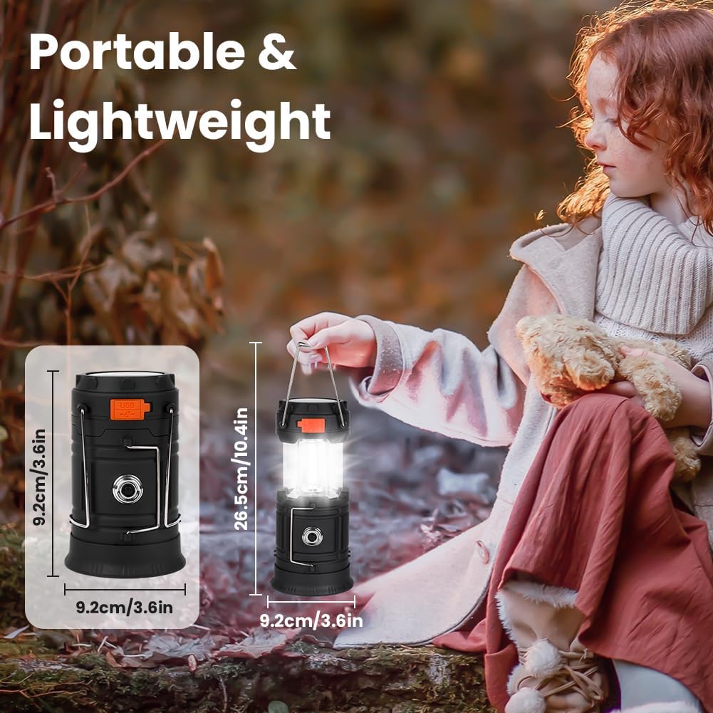 HOTUT LED-Solar-Campinglampe, 3200 mAh, faltbare Camping-Lichtlaterne, wasserdichte Solar-Campinglaterne mit Handkurbel, USB und Kurbelaufladung, Notlicht für Wandern, Angeln, SOS, Ausfälle – Bild 2