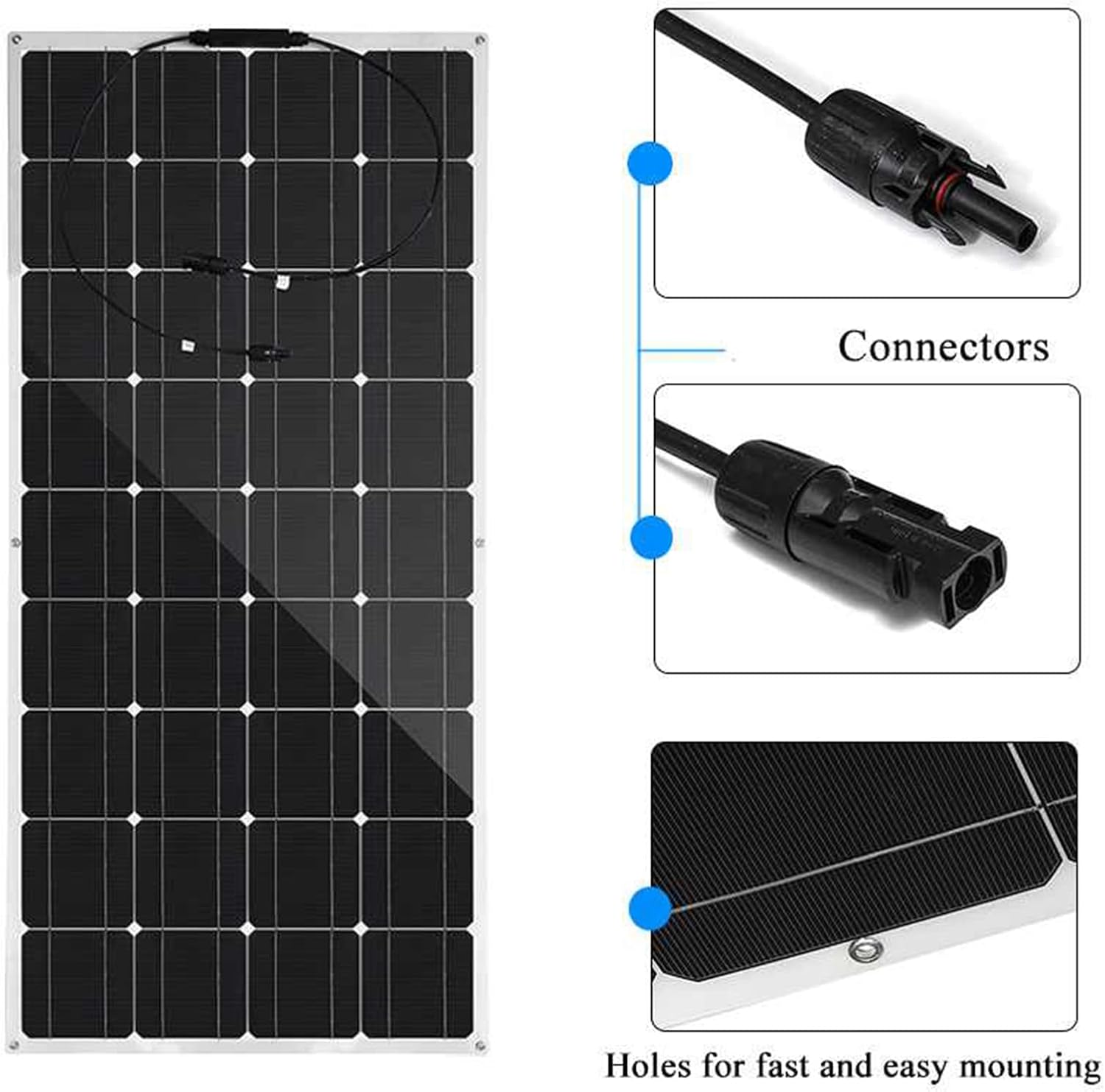 800-W-Solarpanel-Kit-System, 2er-Pack 400-W-18-V-flexibles monokristallines Solarpanel zum Laden der Batterie von Wohnmobilen, Booten, Zelten, Autoanhängern – Bild 5