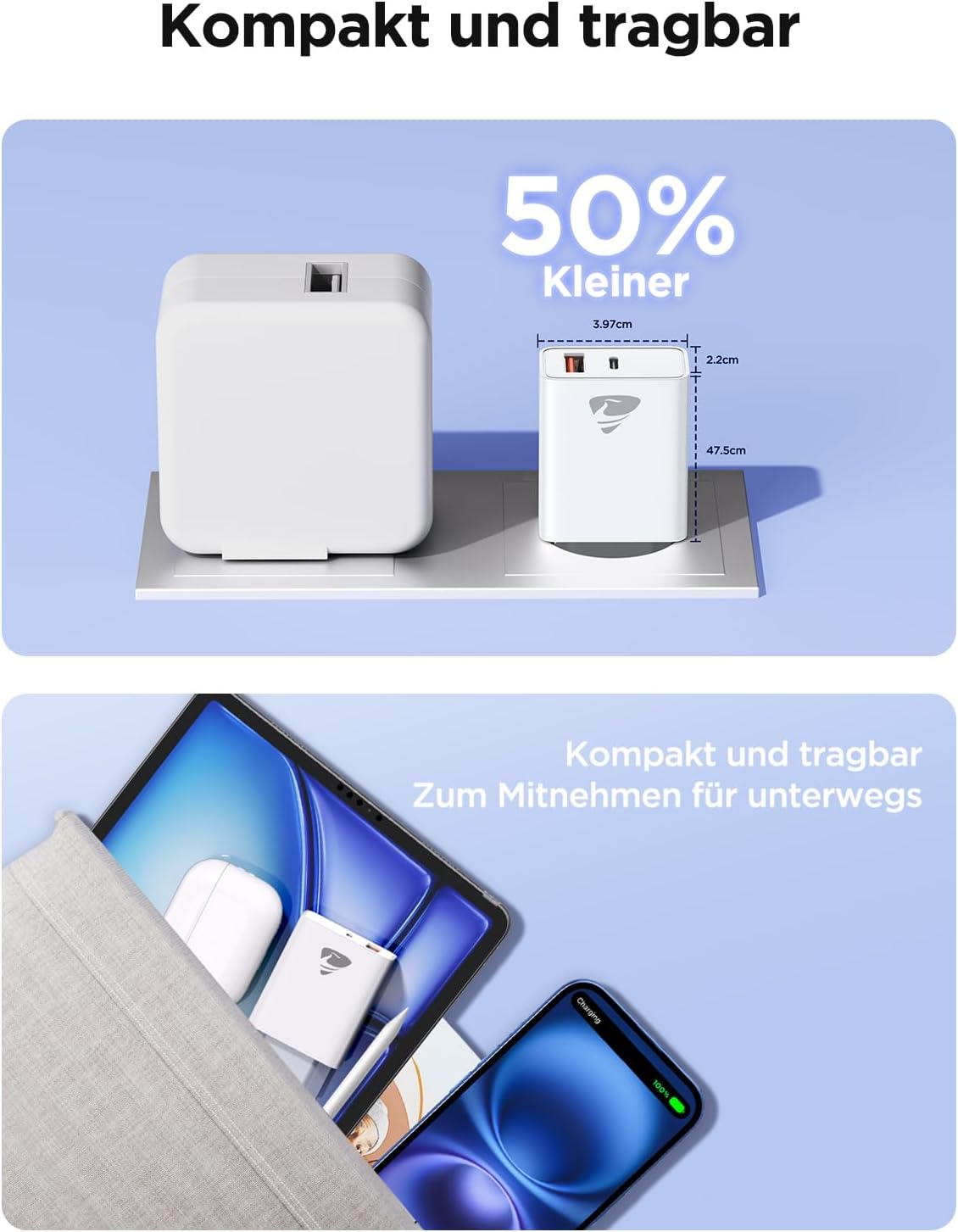 USB-C-Ladegerät, 2-Port-USB-Stecker, 20-W-Schnellladegerät mit USB-C und USB-A, PD 3.0-Netzteil, USB-Netzteil, mehrere USB-Ladegeräte für iPhone 17 Pro Max 16 15 14 13, iPad, Samsung, Mobiltelefone – Bild 5