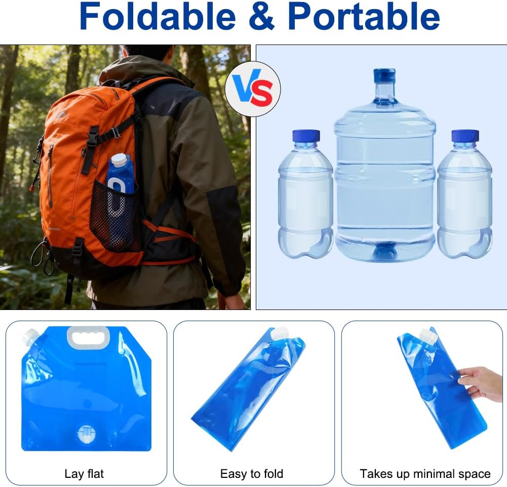 Faltbarer Wasserkanister, Wasserkanister faltbar mit Wasserhahn, Tragegriff und S-Haken, wiederverwendbarer tragbarer Wasserbeutel, Wasserbehälter, Trinkwasser für Camping-Picknicks im Freien – Bild 4