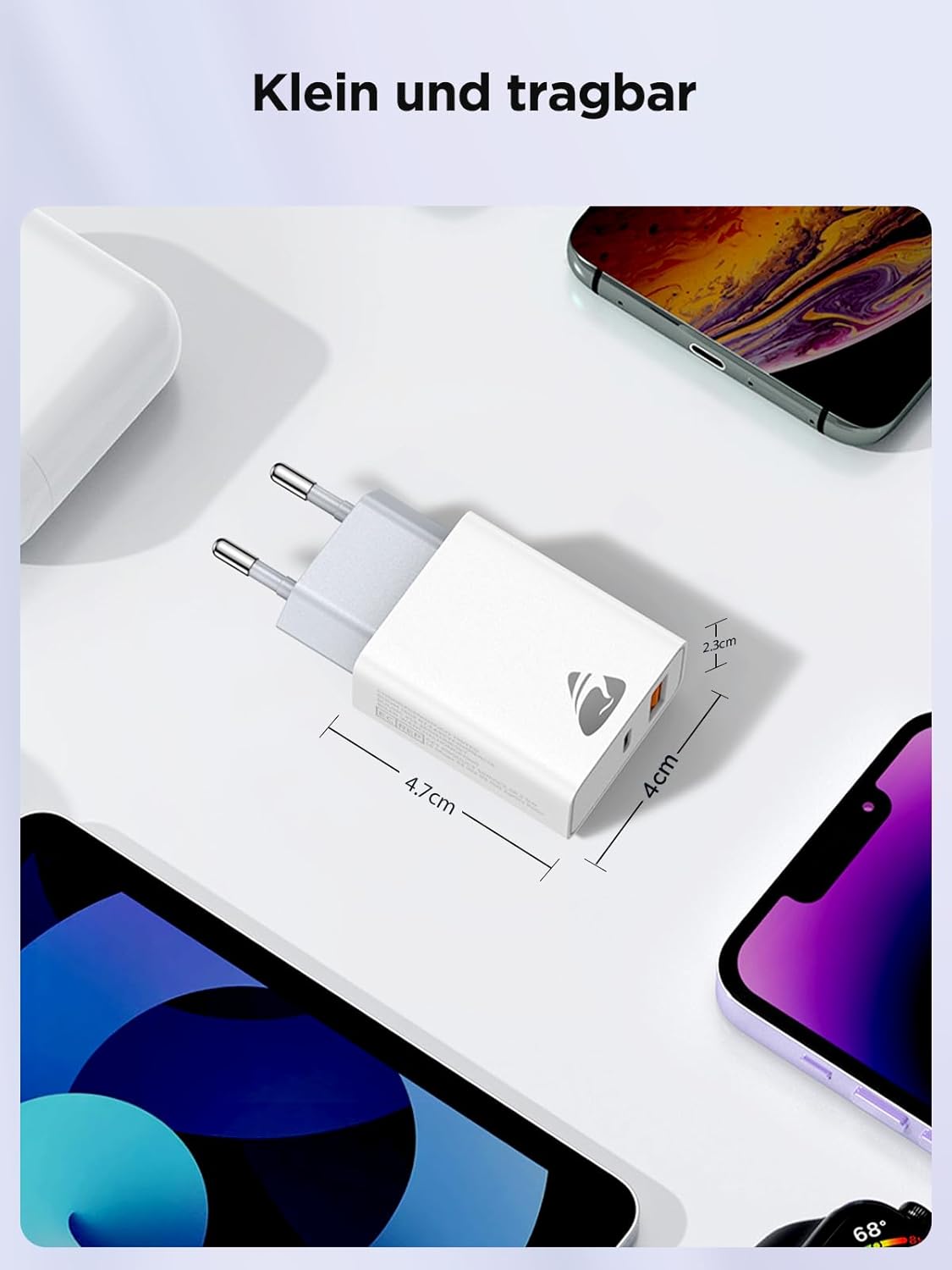 USB-C-Ladegerät, 2-Port-USB-Stecker, 20-W-Schnellladegerät mit USB-C und USB-A, PD 3.0-Netzteil, USB-Netzteil, mehrere USB-Ladegeräte für iPhone 17 Pro Max 16 15 14 13, iPad, Samsung, Mobiltelefone – Bild 9