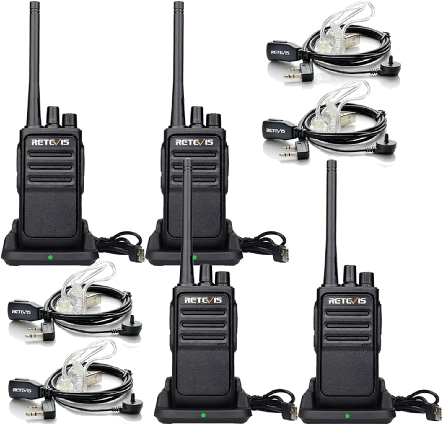 Retevis RT617 Walkie Talkie, PMR-Funkgerät mit Headset, lizenzfreie Funkgeräte, große Reichweite, 16 Kanäle, VOX, Walkie Talkie für Erwachsene, Polizei, Baustelle (schwarz, 4 Stück)