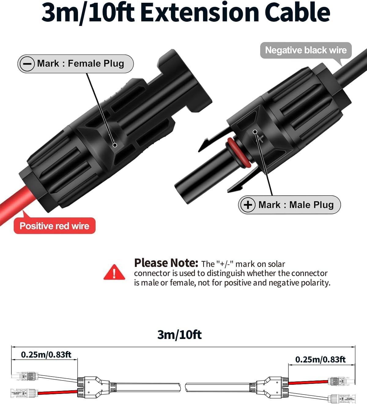 Tonton Solarkabel 6 mm² Verlängerung 3 m 10 AWG, Solarpanel-Verlängerungskabel mit Buchse und Stecker, Solaranschlüsse, wasserdichtes PV-Kabel für Haus, Wohnmobil und Solaranlagen (6 mm²3 M) – Bild 7