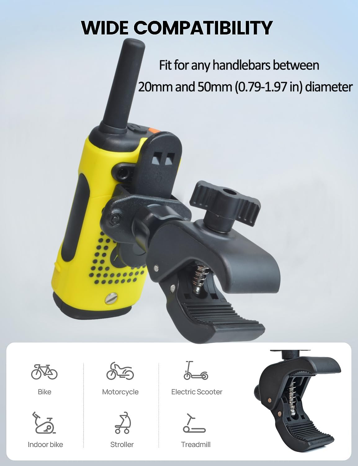 HYS Walkie Talkies Fahrrad-Auto-Halterung, verstellbare Motorrad-Radio-Halterung, kompatibel mit Motorola Talkabout TLKR Baofeng UV5R Mini Quansheng Radio (Z-6) – Bild 2