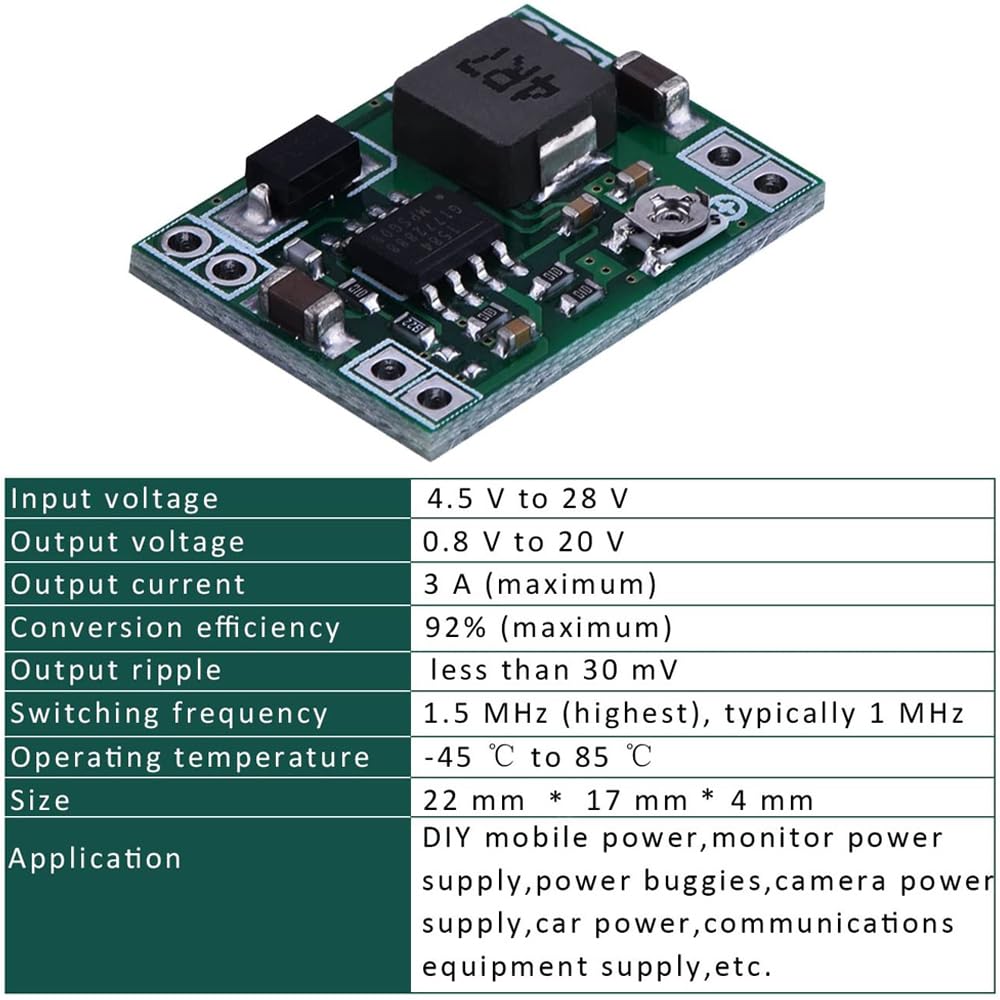 Greluma Step Down Buck Converter, einstellbares DC-DC 4,5–28 V auf 0,8–20 V, Spannungsreglermodul, 24 V auf 12 V, 9 V, 5 V, 3 V, 6 Stück – Bild 3