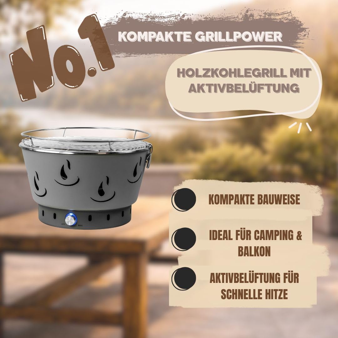 ACTIVA Airbroil Campinggrill I Premium Minigrill Mobil & Kompakt I Leistungsstarker & stylischer Holzkohlegrill für ein gelungenes Barbecue inklusive Tasche – Bild 2