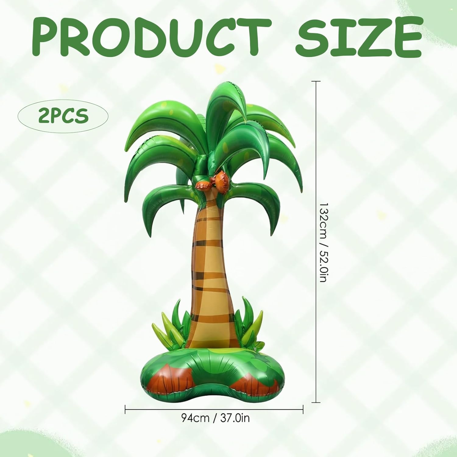 2 Stück aufblasbare Palme, hawaiianische Party-Dekoration, 132 x 94 cm, aufblasbarer Palmen-Ballonständer für tropische Strandpartys, Sommerpartys, Poolpartys und Gartenfeiern – Bild 2