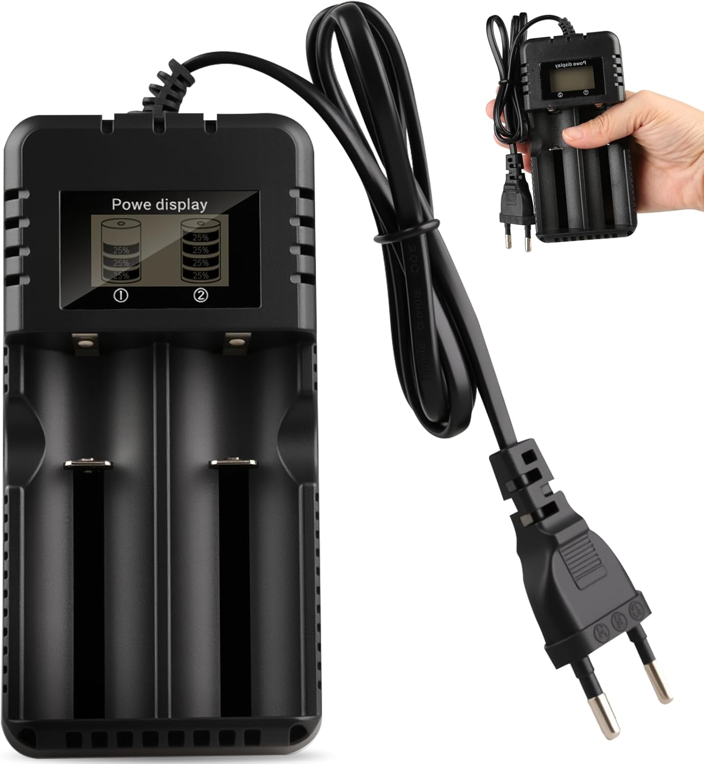 Ladegerät 18650, Akkuladegerät mit LCD-Display, 2-Slot-Li-Ion-Akkuladegerät mit intelligenter Schnellladung, kompatibel mit 3,7 V 26650/18650/14500/16340 Li-Ion-Akkus, für Lithium-Ionen-Akkus – Bild 7